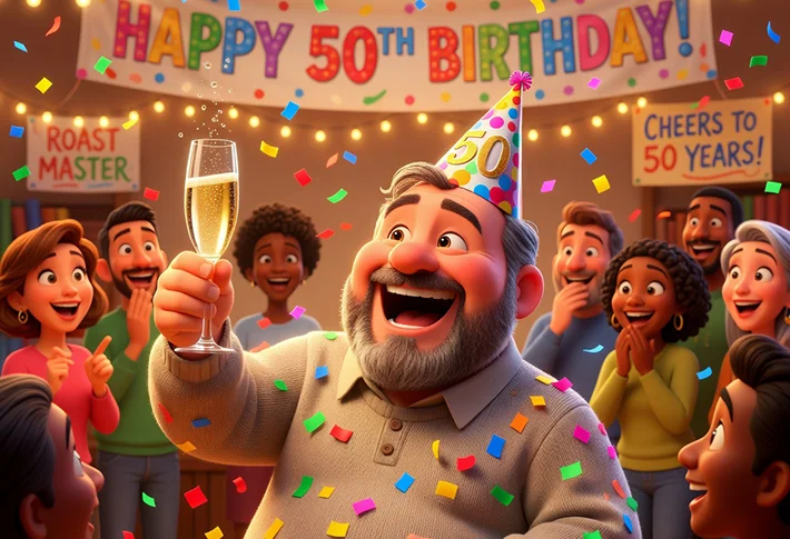 50th birthday party in Pixar 3D style